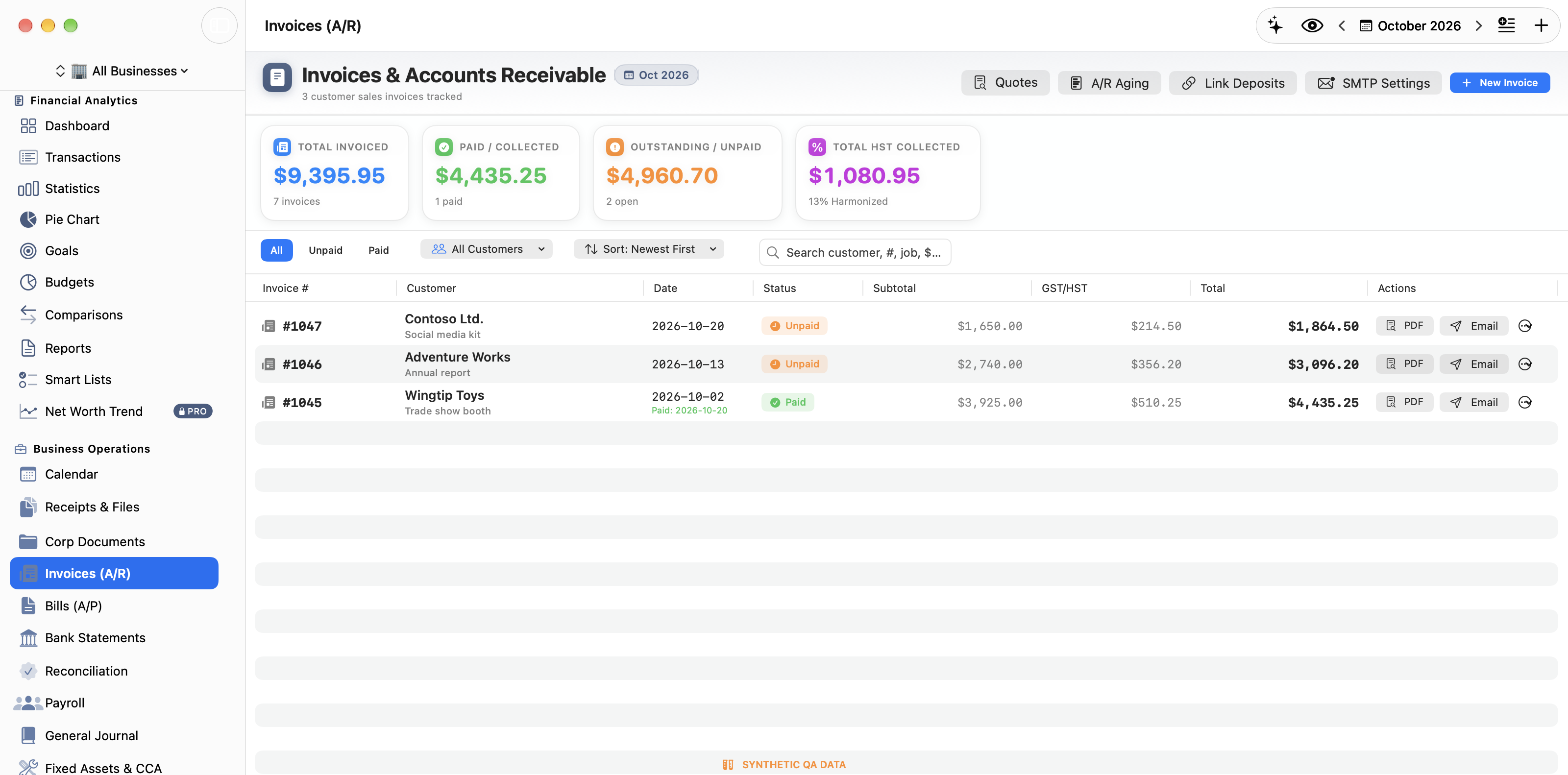 Monvelio Invoices and Accounts Receivable with A/R Aging and PDF export